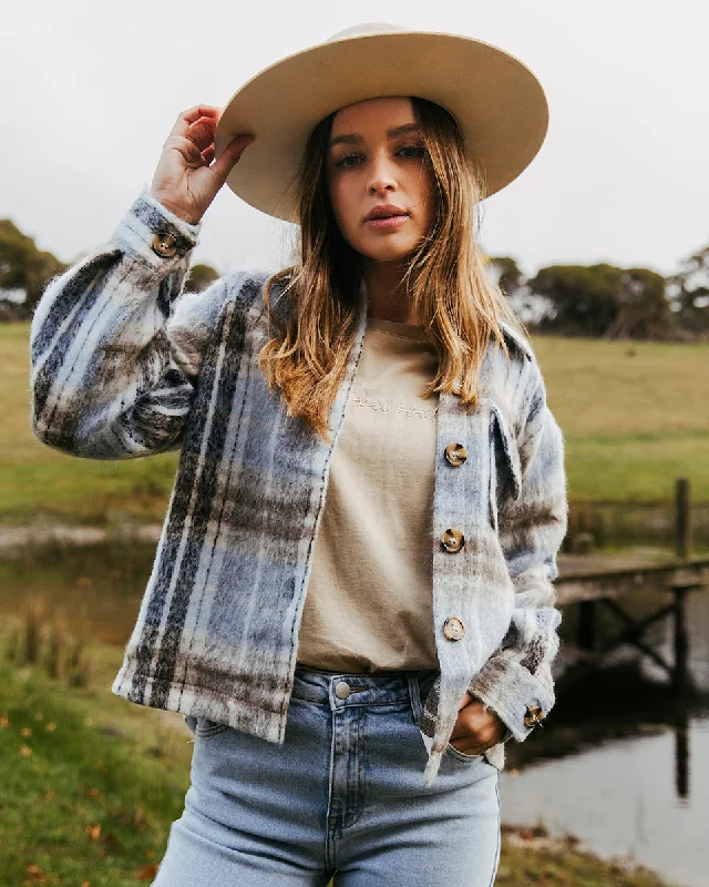 Floral Prints Foxwood Rhodes Check Shacket Blue Vintage White