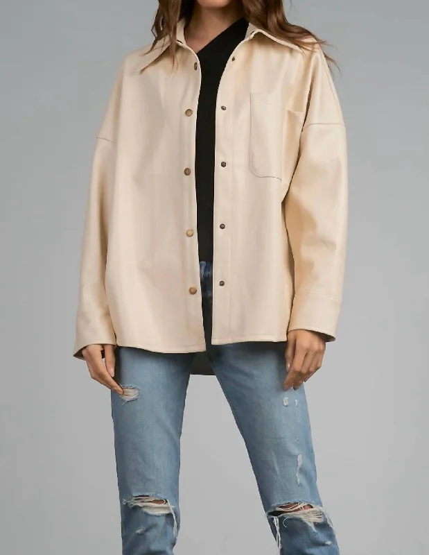 High Street Design Frost Faux Leather Shacket In Beige