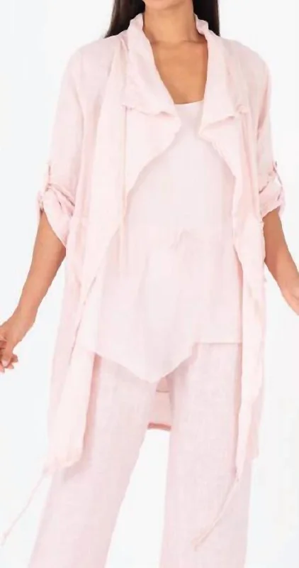 Exquisite Design Linen Casual Jacket In Pink