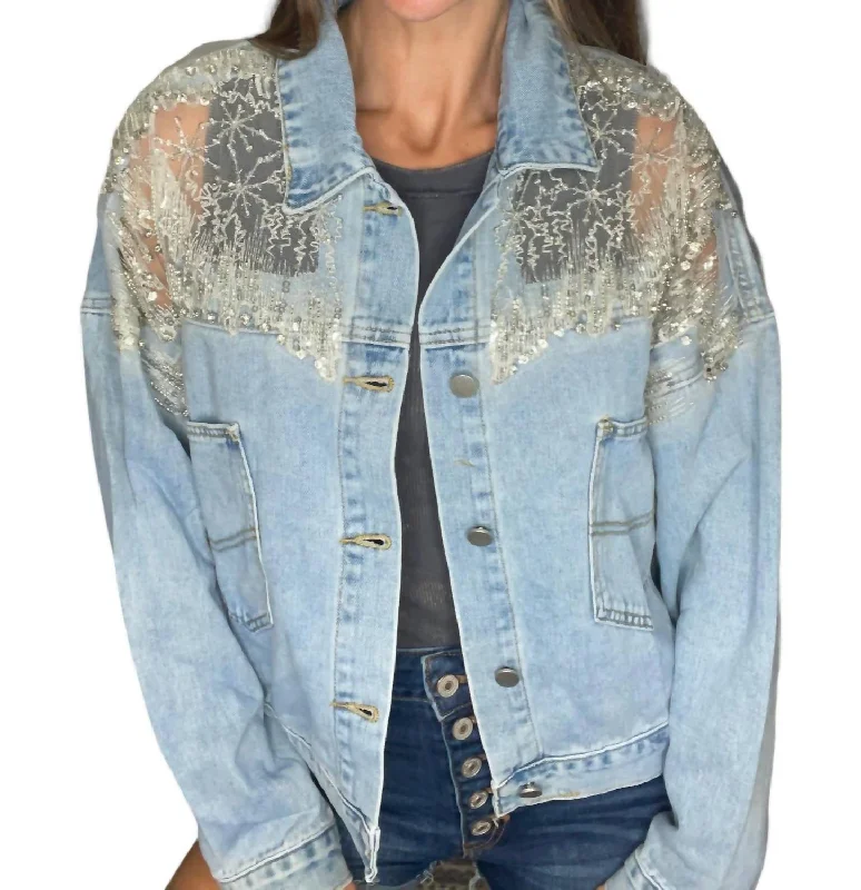 New Season Series Mesh Denim Jacket In Blue