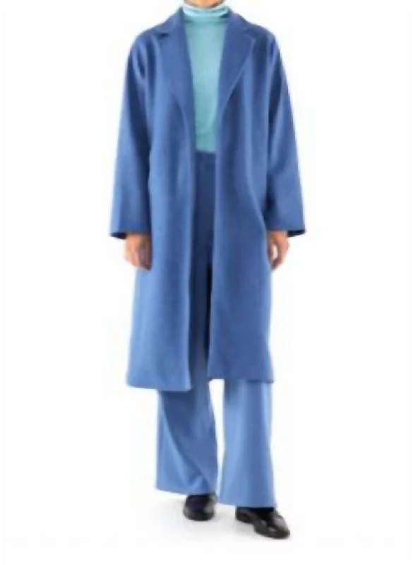Minimal Style Midi Coat With Lapel Collar In Blue
