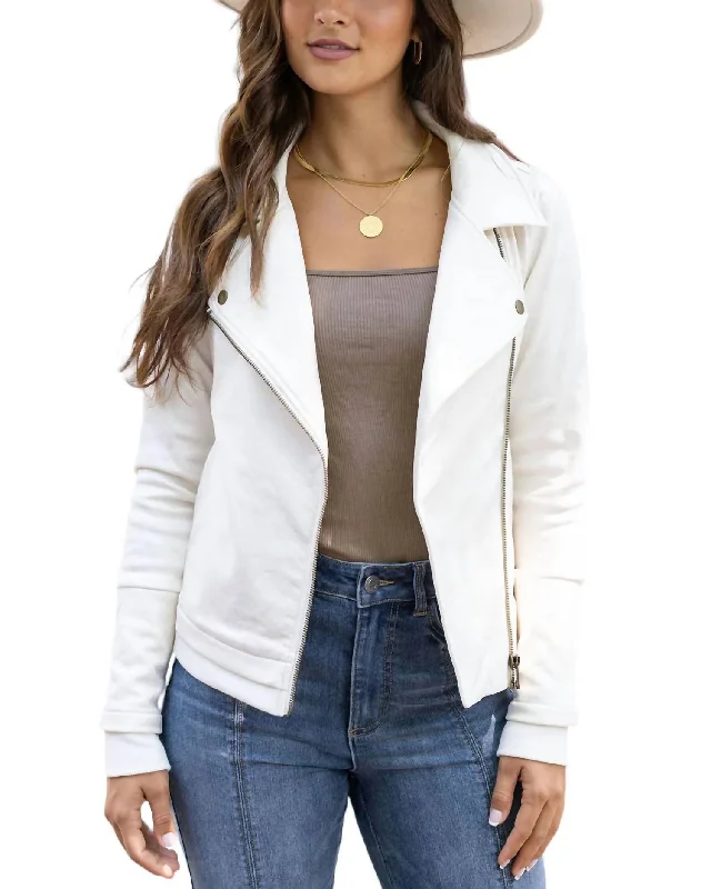 Must-have For Autumn And Winter Move Free Leather-Like Moto Jacket In Cream