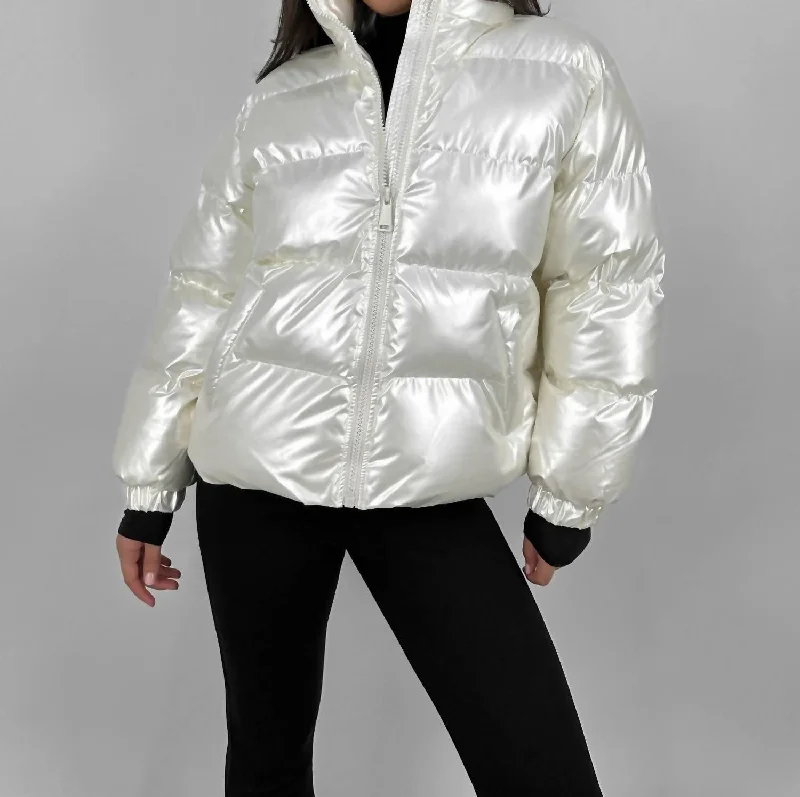 Creative Prints Pearl Sheen Puffer Coat In Ivory
