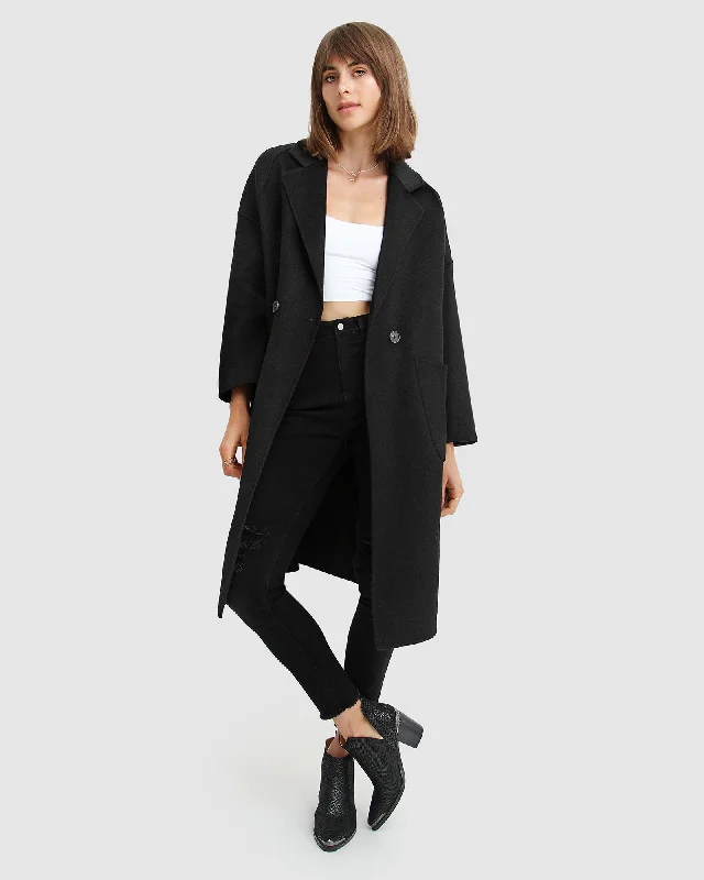 Energy Wear Publisher Double-Breasted Wool Blend Coat - Black