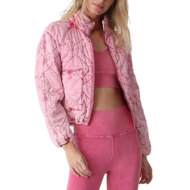 Embroidery Design Quilted Jacket In Acid Magenta