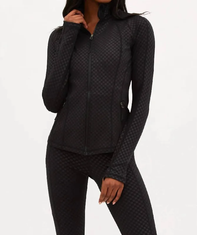 Fashionable And Fashionable Reina Running Jacket In Black Embossed Check