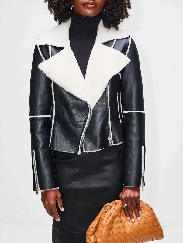 Artistic Temperament Shearling Biker Jacket In Black/ivory