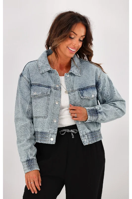 Bright Colors Shine On Label Theodore Denim Vintage Bomber Washed Indigo