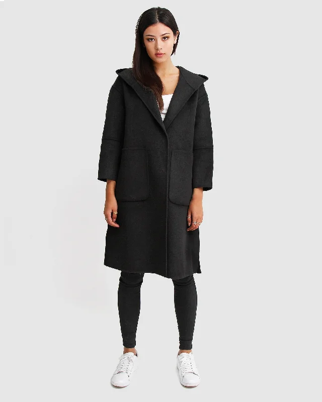 High-end Wear Walk This Way Wool Blend Oversized Coat - Black