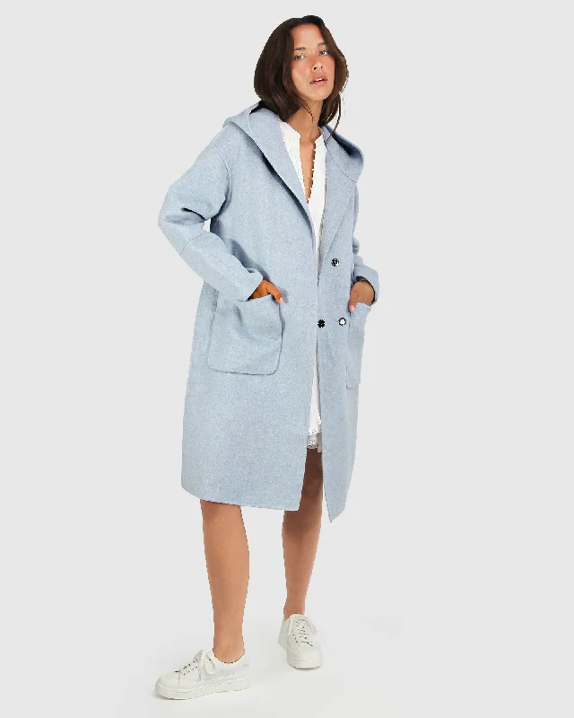 Urban Design Sense Walk This Way Wool Blend Oversized Coat - Light Blue