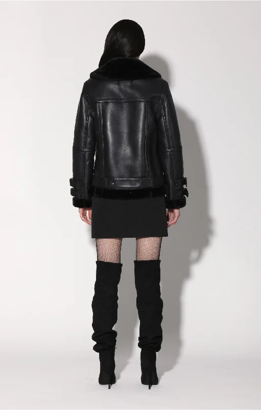 High-end Fashion Whitney Jacket, Black Leather/ Black Fur - Leather
