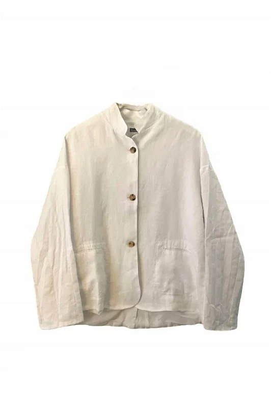 Classic Style Women's Cotton And Linen Jacket In Optical White