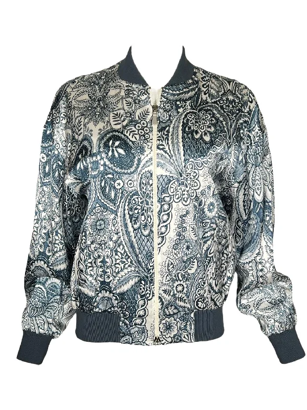 Comfortable Mind Women's Jacquard Bomber Jacket In Blue