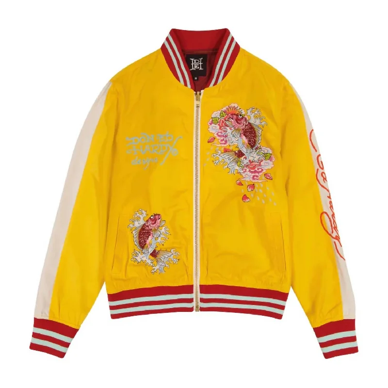 Elegant Design Women's Koi Cranes Souvenir Jacket In Gold White