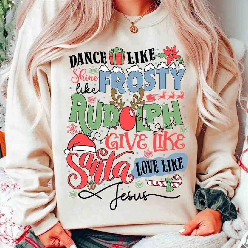 Trendy Items 1. Frosty Dance Retro Christmas Hoodie2. Shine Rudolph Slogan Christmas Hoodie3. Give Santa Love Jesus Retro Hoodie
