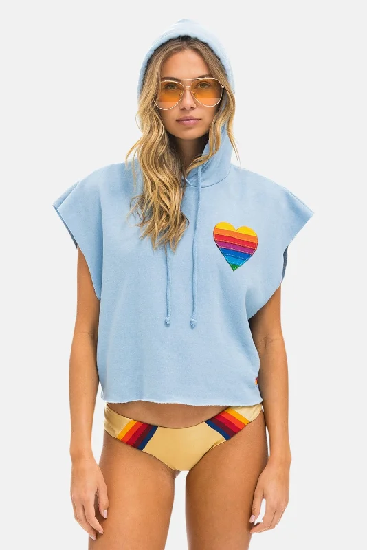 Fresh And Natural Rainbow Heart Stitch Sleeveless Relaxed Cropped Pullover Hoodie Ice