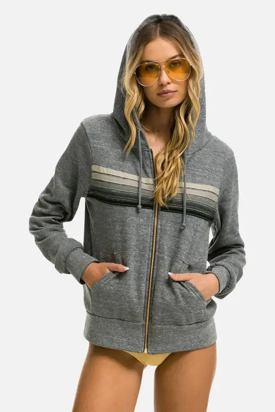 Women's 5 Stripe Zip Hoodie Heather Grey/Grey