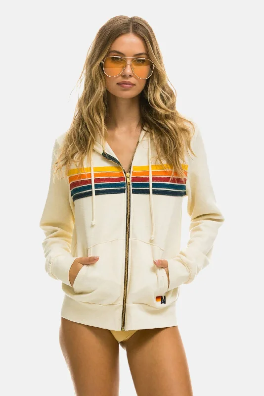 Women's 5 Stripe Zip Hoodie Vintage White