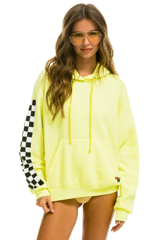 Women's Relaxed Check Sleeve Hoodie Neon Yellow