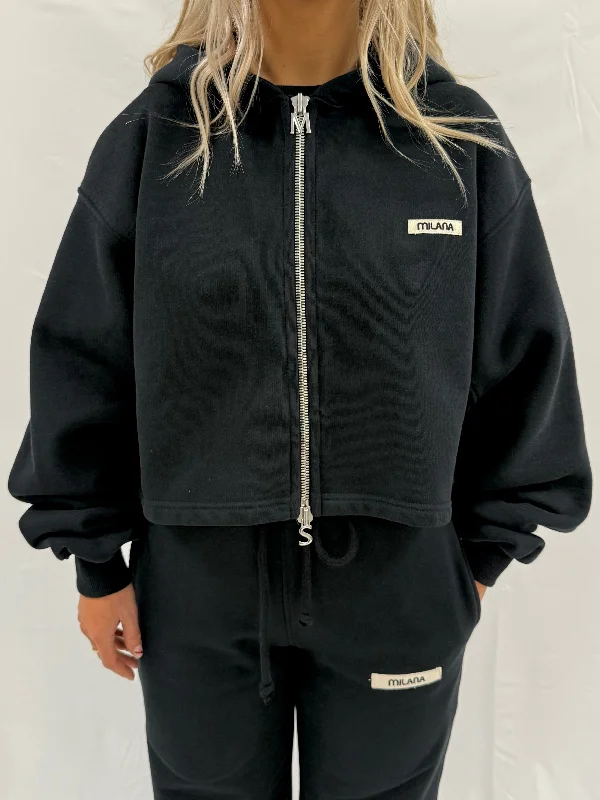 Creative Prints Black Core Heavyweight Cropped Zip Hoodie.