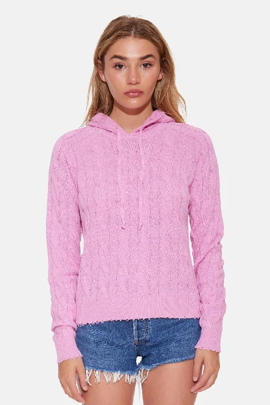 French Style Clay Cable Hoodie Light Pink