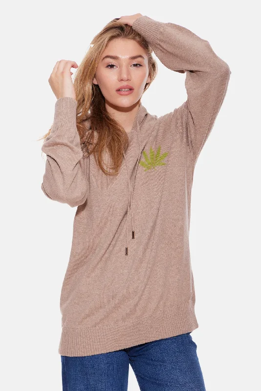 Personalized Clothing Leaf Intarsia Hood Pullover Walnut