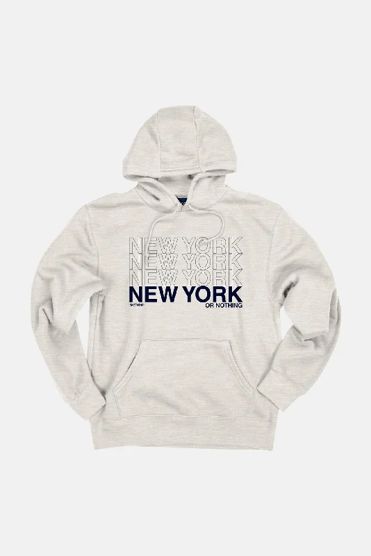 Slightly Flared Design NEW YORK or NOTHING Hoodie Oatmeal/Navy