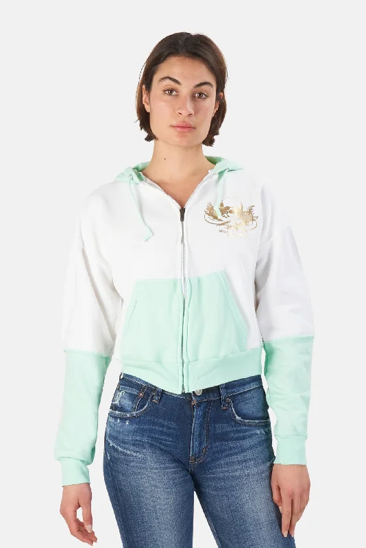 Skull Colorblock Crop Hoodie White/Gold