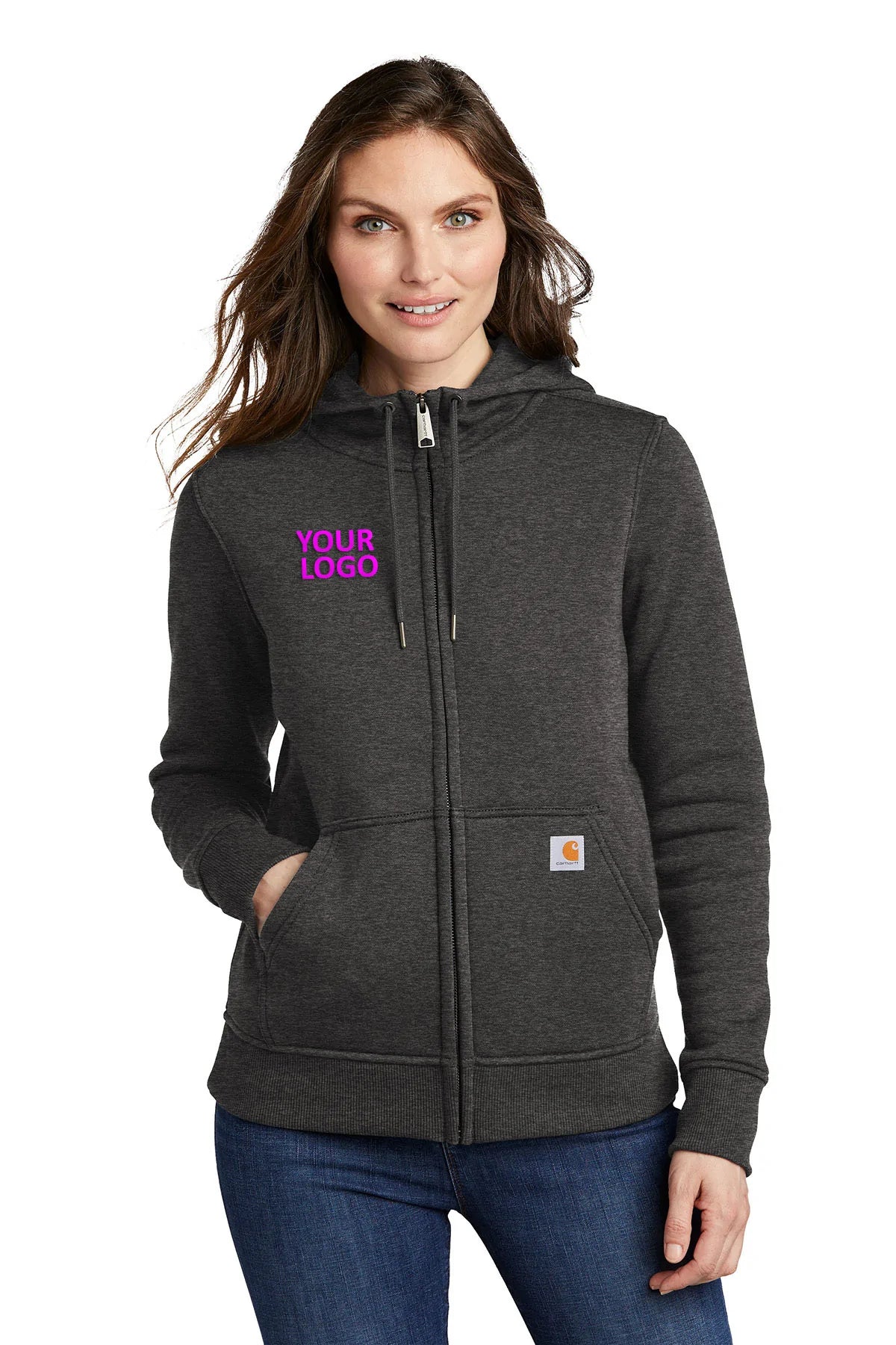 Modern Tailoring Carhartt Womens Clarksburg Full-Zip Custom Hoodies, Carbon Heather
