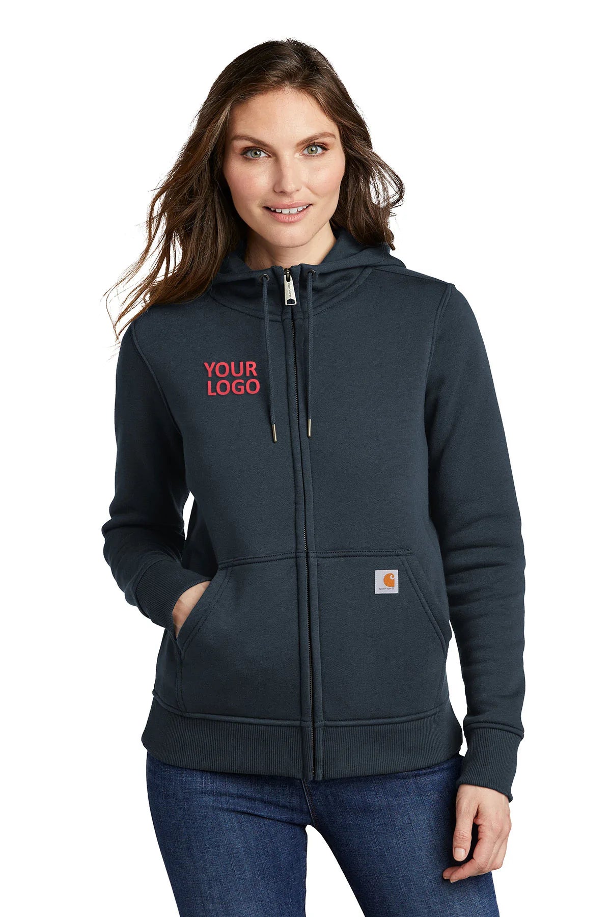 Fresh And Capable Carhartt Womens Clarksburg Full-Zip Custom Hoodies, Navy