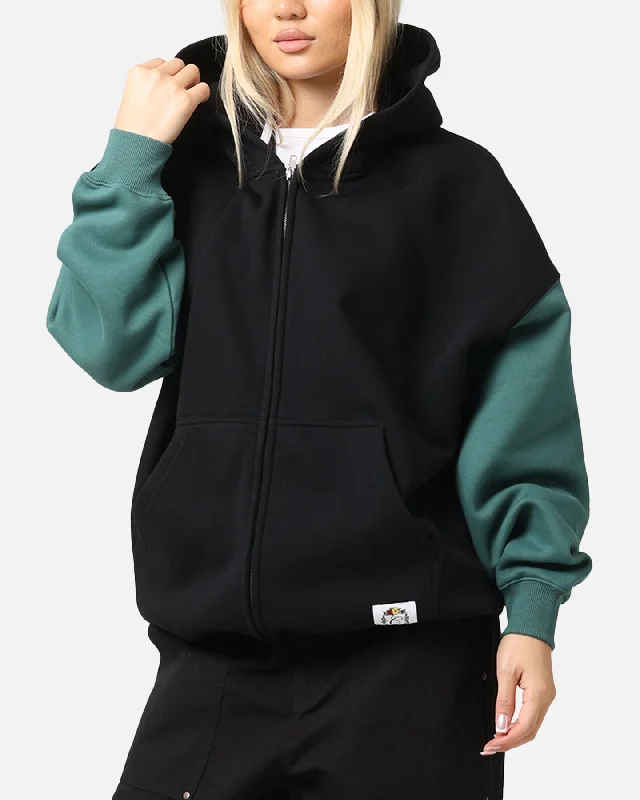 Free And Casual Carre Floral Full Zip Hoodie Black/Green