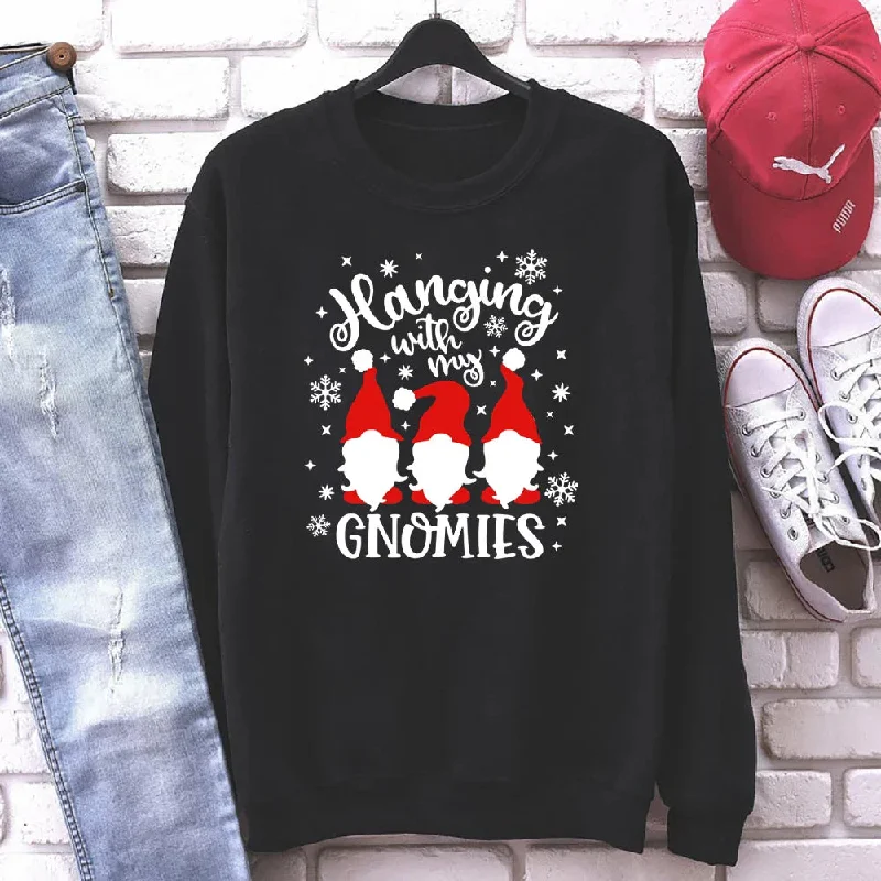 French Style Christmas Gnomes Hanging Funny Santa Graphic Hoodie