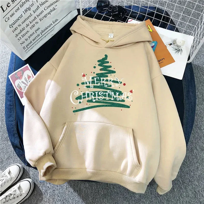 Sweet breath Christmas Hoodie for Women - Sporty Printed Casual Long Sleeve