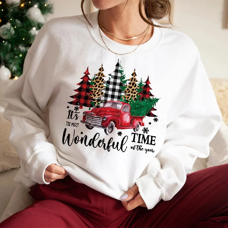 Sports And Leisure Christmas Hoodie - Wonderful Time Printed Party Holiday Sweater Xmas Outfit