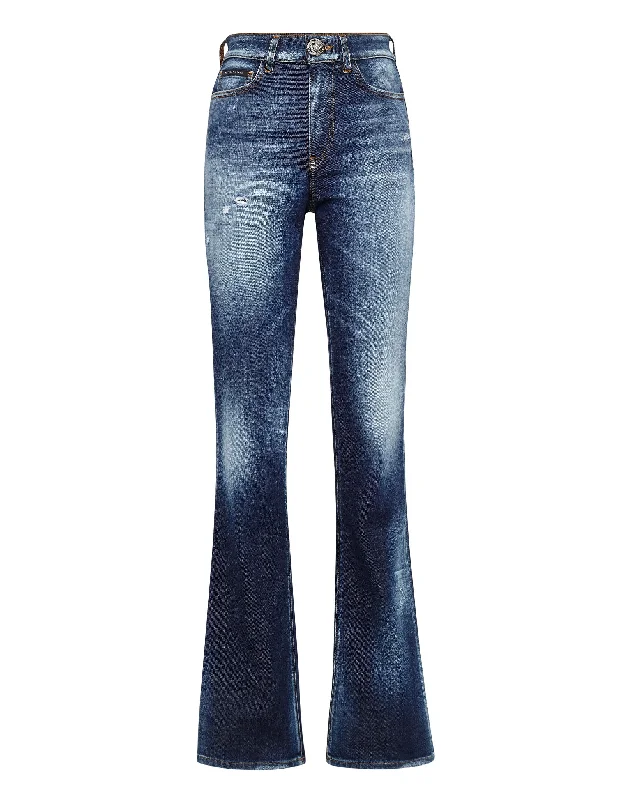 Sports litigation style Denim High wasted flare Trousers