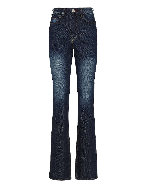 Cool Style Denim Trousers Flare Fit Iconic Plein