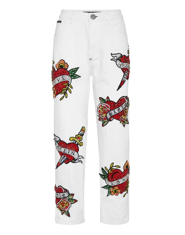 Ultra-lightweight DENIM TROUSERS MOM FIT LOVE CRYSTALS