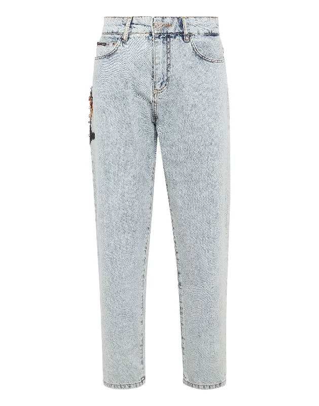 Wearable At Home Or Out Denim Trousers Mom Fit Paisley