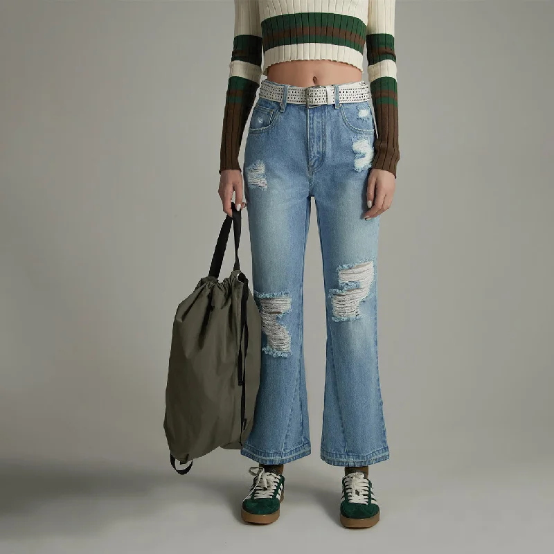 Design And Tailoring Ripped Damage Ankle Bootcut Jeans