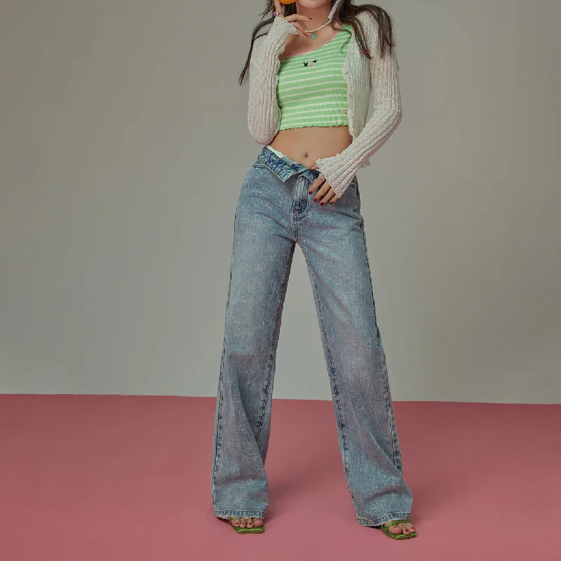 Elegant and noble Words High Waisted Denim Jeans