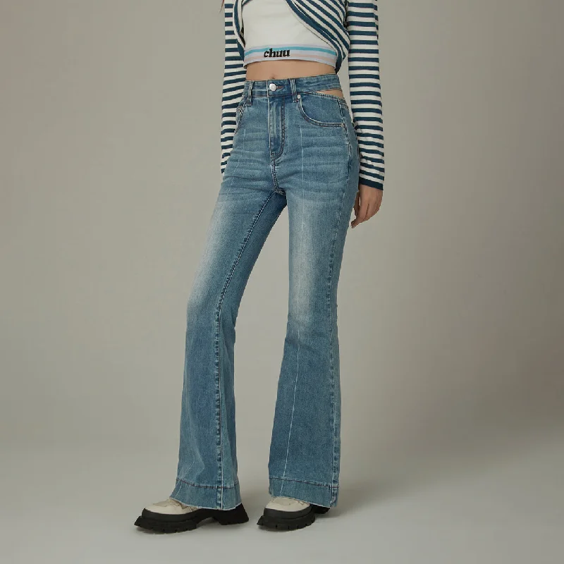 Advanced Customization Ripped Pocket Cutout Waist Bootcut Jeans