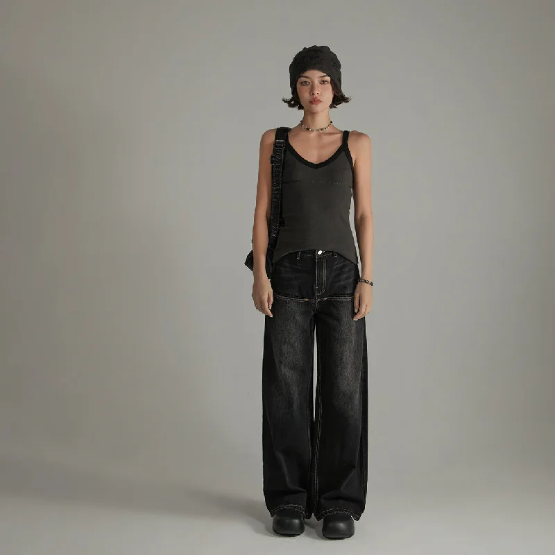 Wearable At Home Or Out High Waist Loose Wide Leg Washed Wide Jeans