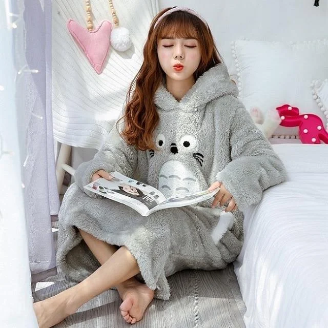 Single-shoulder Neck Design Fuzzy Chinchilla Nightgown