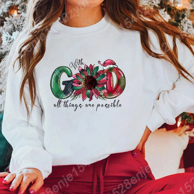 Cute Style God All Things Possible Round Neck Hoodie - Autumn/Winter/Christmas
