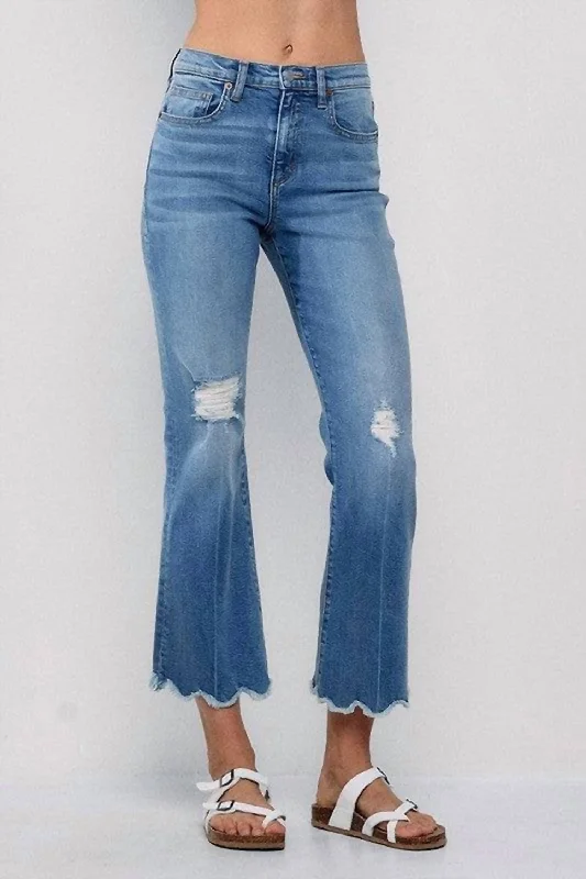 Light And Breathable High Rise Comfort Stretch Cropped Flare Jeans In Medium Light