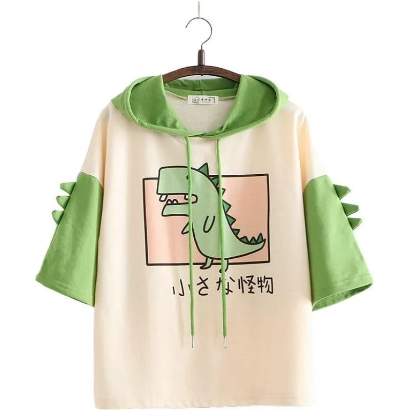 High Street Style Japanese Hooded Dino Tee