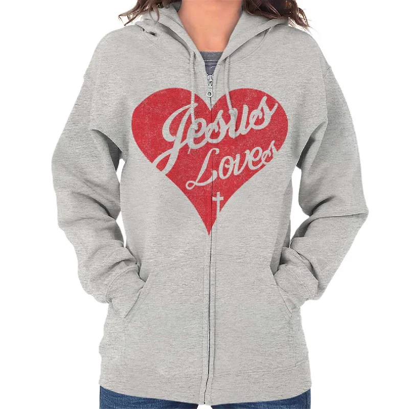 French Retro Jesus Loves Zip Hoodie