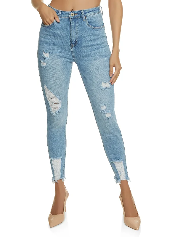 WAX Distressed Frayed Hem Skinny Jeans