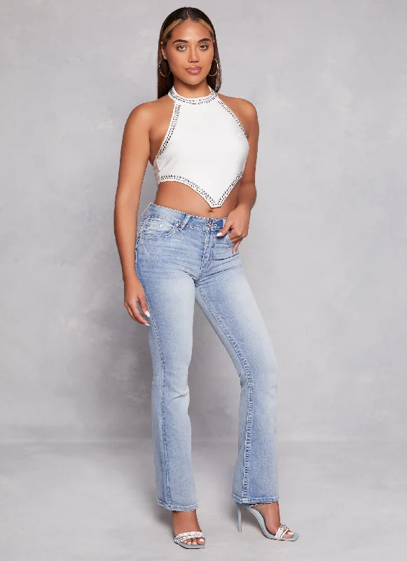 WAX Rhinestone Back Pocket Boot Cut Jeans