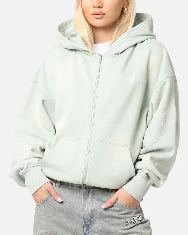 Light And Breathable Loiter Atmosphere Full Zip Hoodie Washed Green
